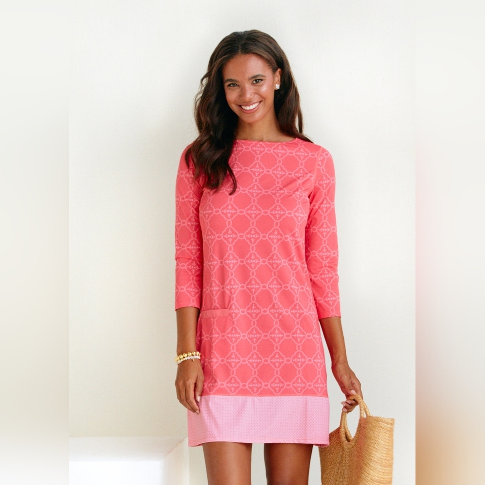 Cabana Life Coral Pink Patterned Mini Dress